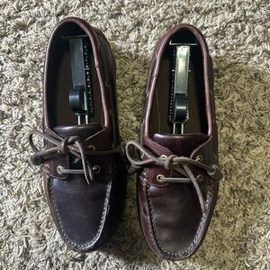 G H Bass Men's Leather Boat Shoes in Burgundy - Classic Lace-Up Moc Toe Size 8W